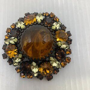 Vtg Austria ? unsigned japanned dogtooth amber/yellow chunky 2 1/4" brooch